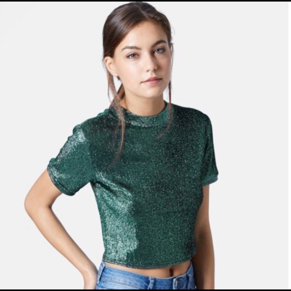Topshop Metallic Green Crop Top